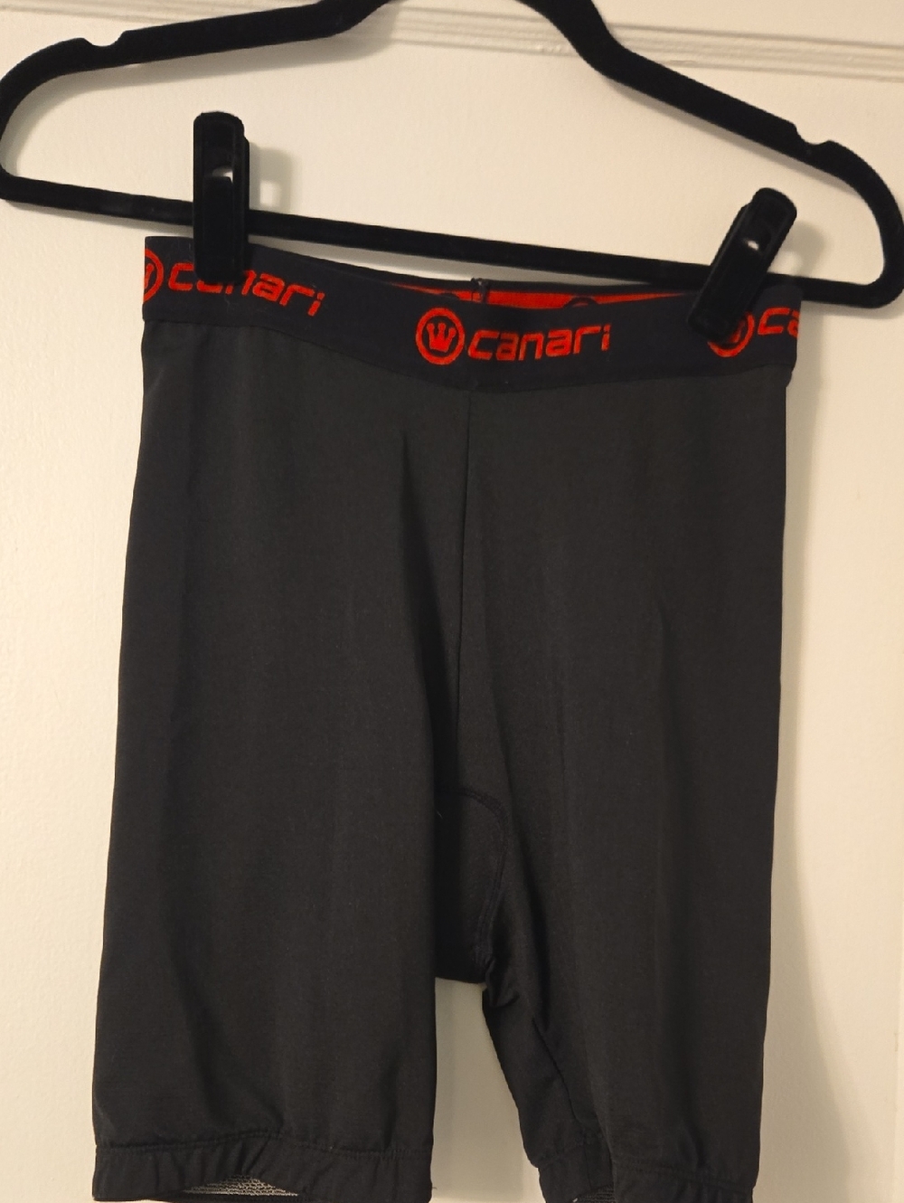Canari Black Padded Bike Shorts with Red Logo Waistband